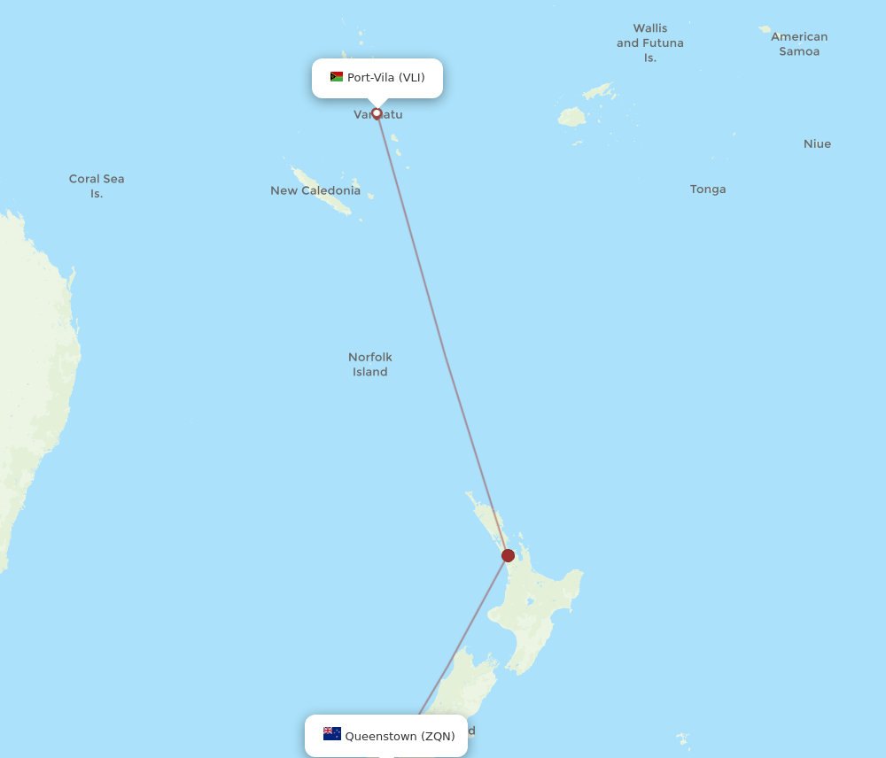 ZQN to VLI flights and routes map