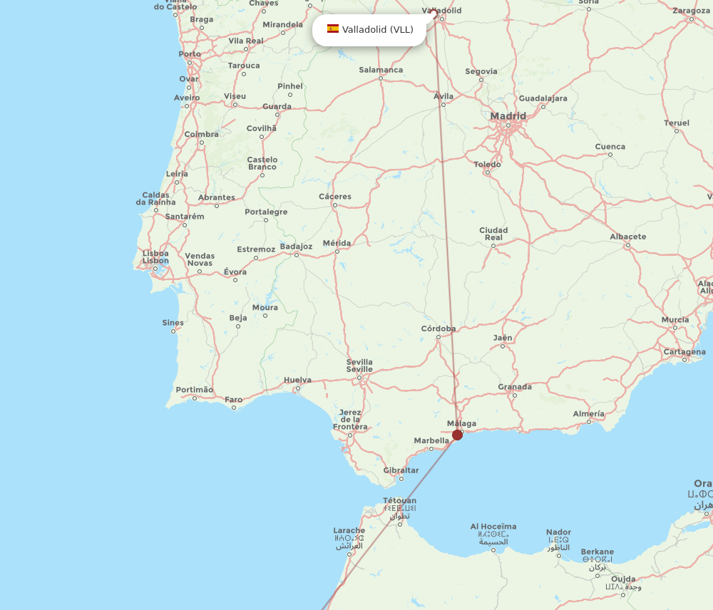 Valladolid - Casablanca route map and flight paths