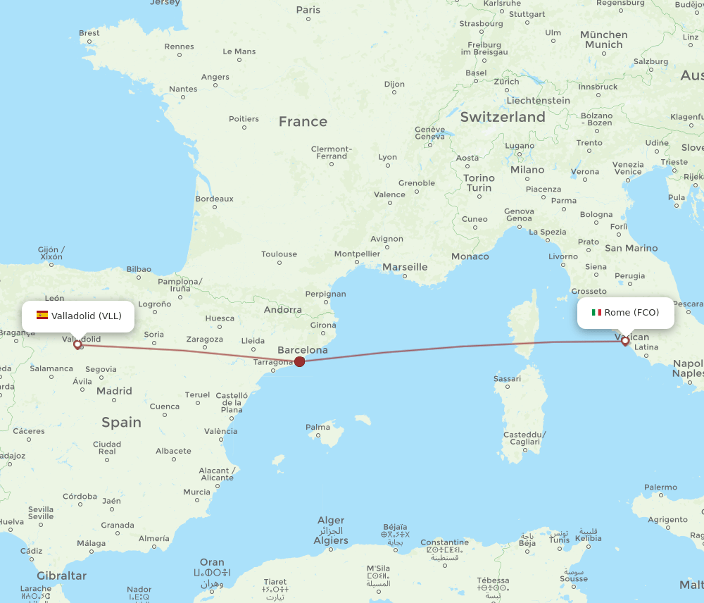 VLL-FCO flight routes