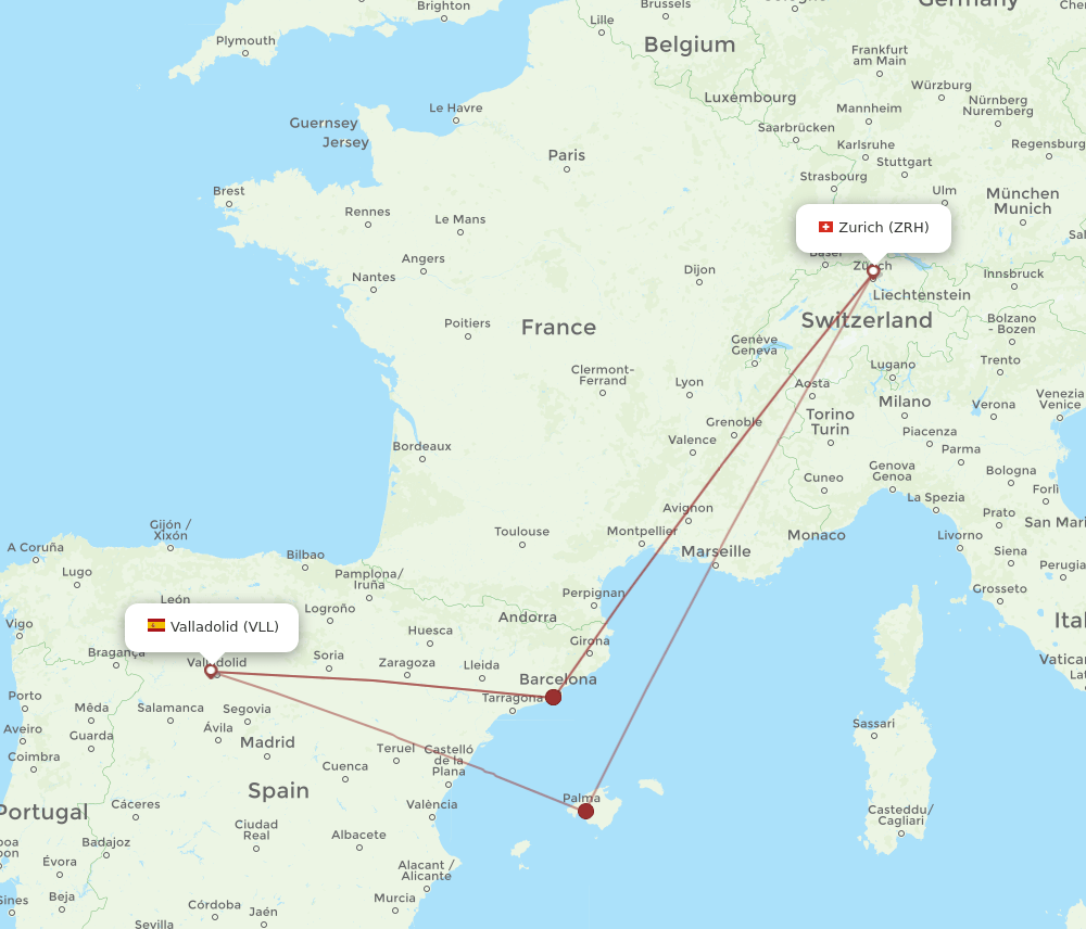 VLL-ZRH flight routes