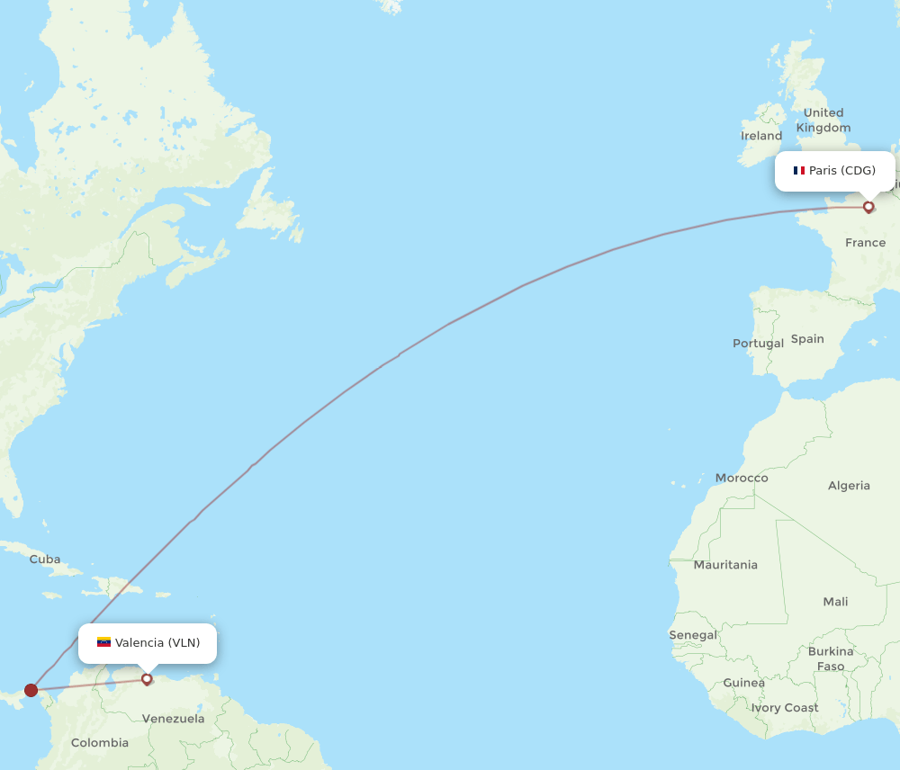 VLN-CDG flight routes