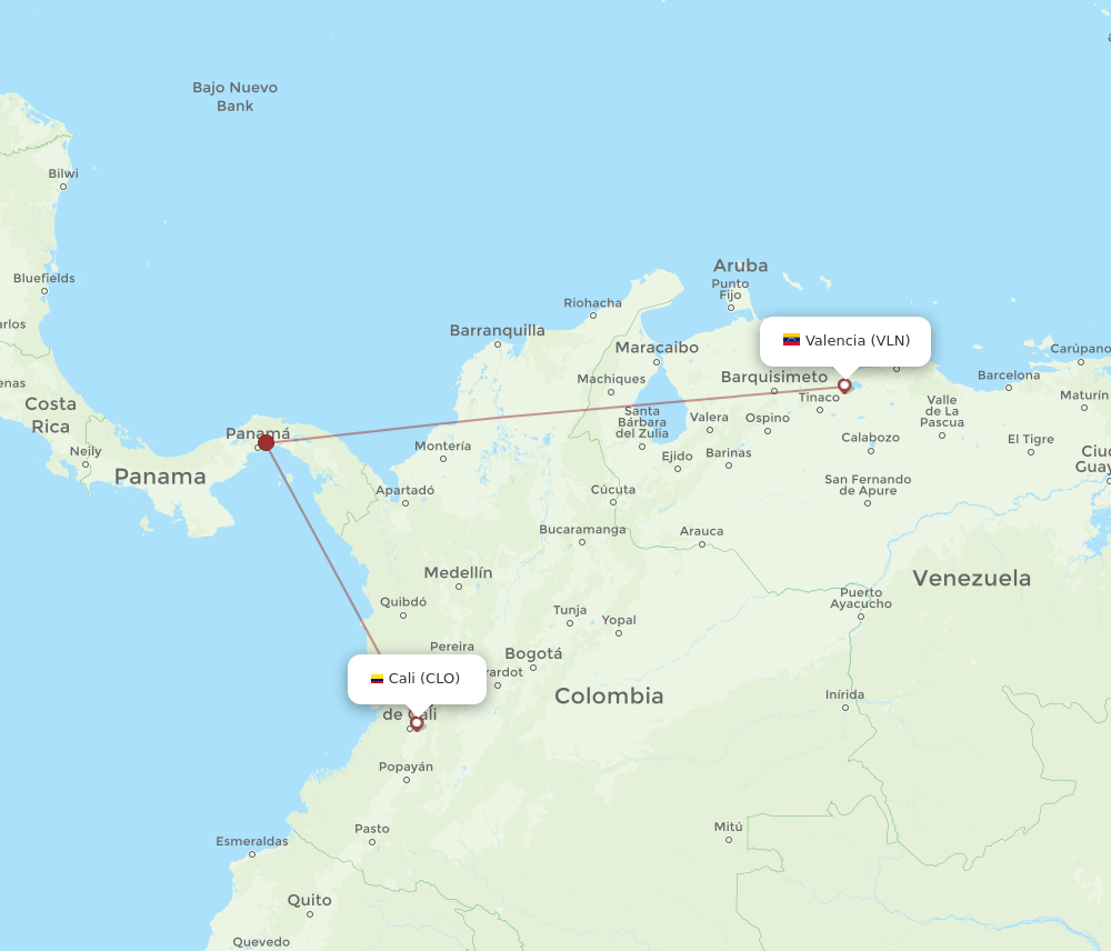 VLN to CLO flights and routes map