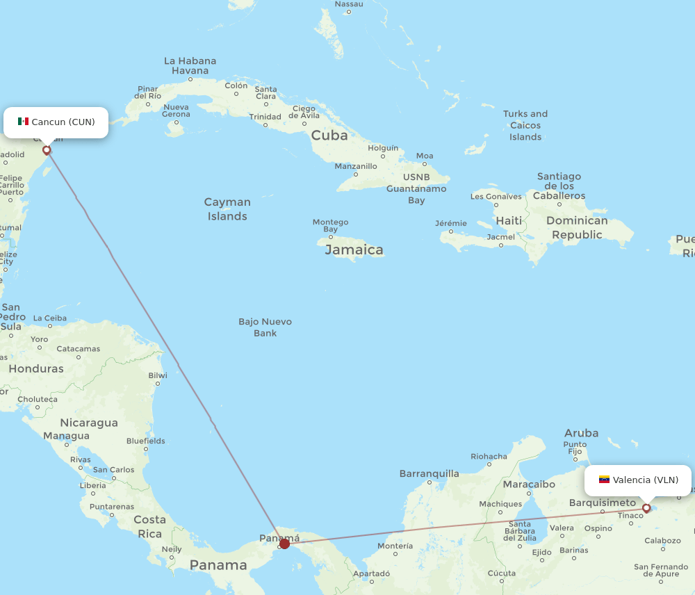 VLN-CUN flight routes