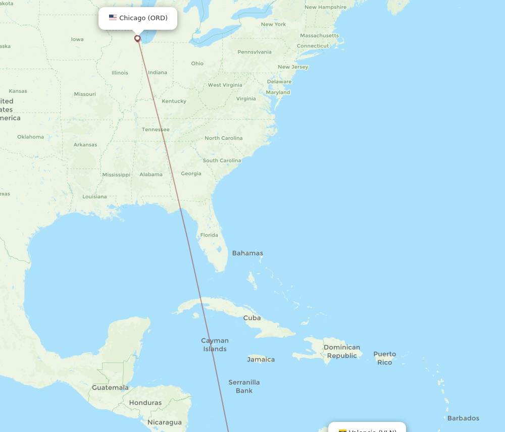 VLN to ORD flights and routes map