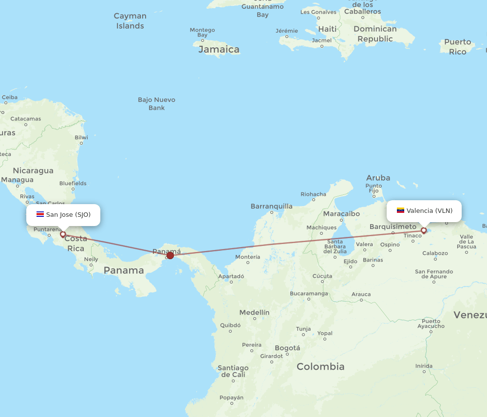 VLN to SJO flights and routes map