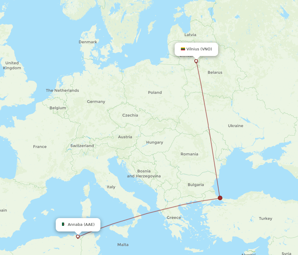 AAE to VNO flights and routes map