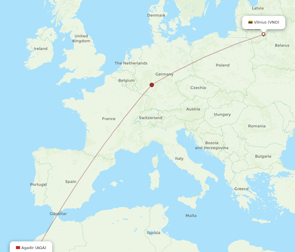 VNO-AGA flight routes