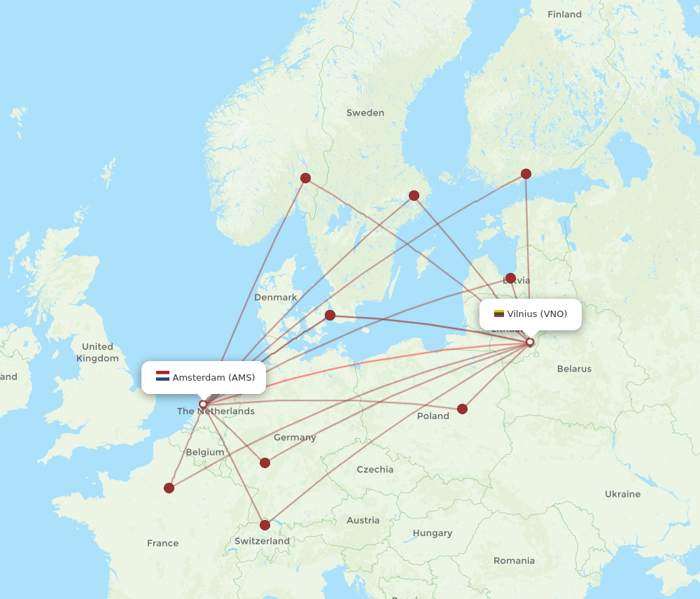 VNO-AMS flight routes