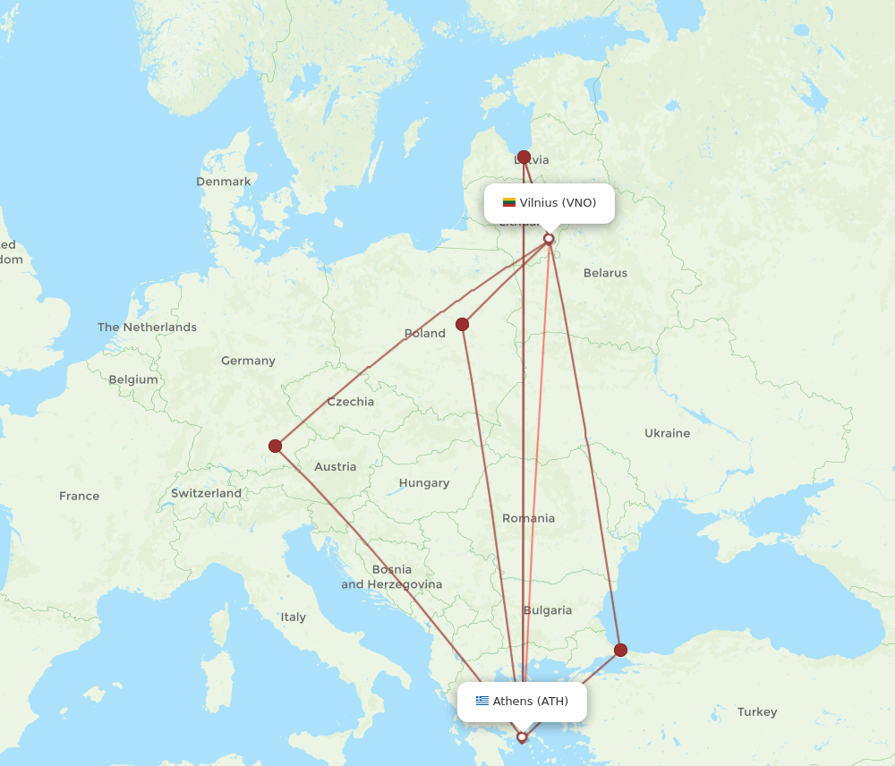 VNO to ATH flights and routes map