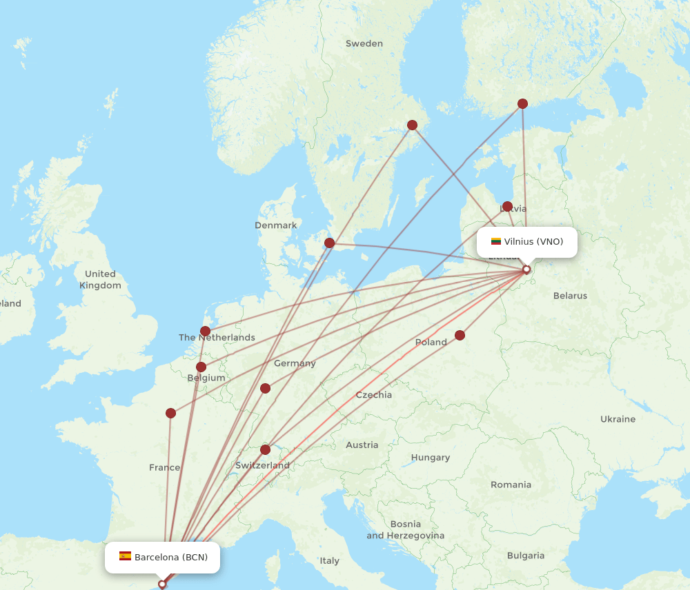 VNO-BCN flight routes