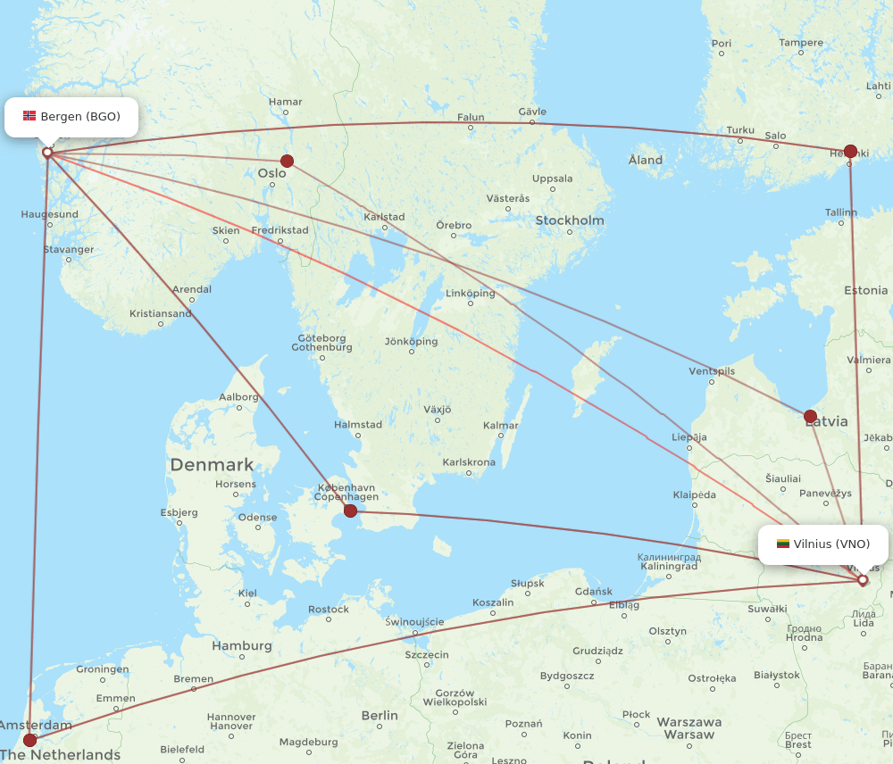VNO-BGO flight routes