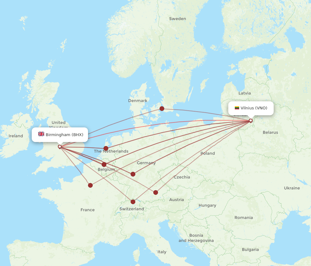 VNO-BHX flight routes