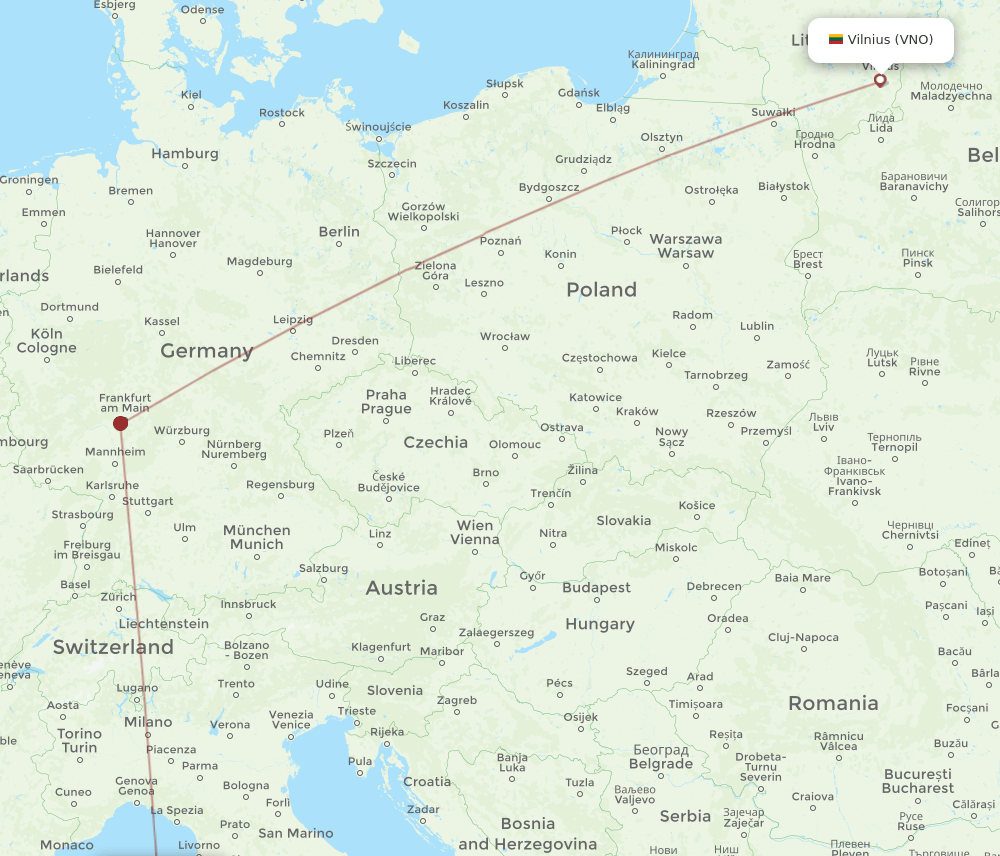 BIA to VNO flights and routes map