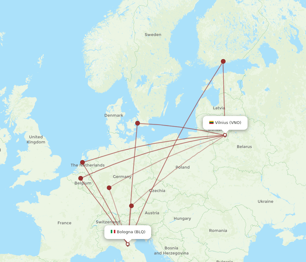 VNO to BLQ flights and routes map