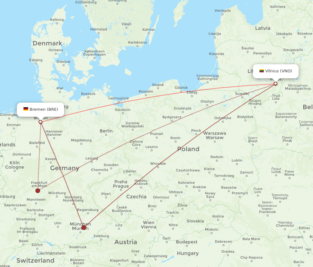 VNO-BRE flight routes