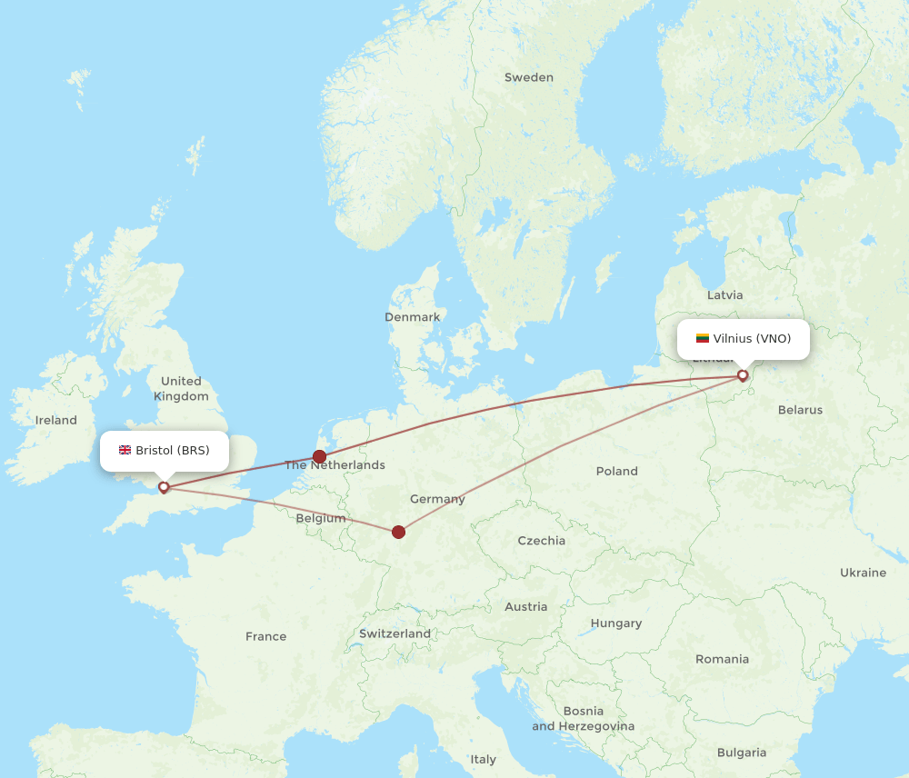 VNO to BRS flights and routes map