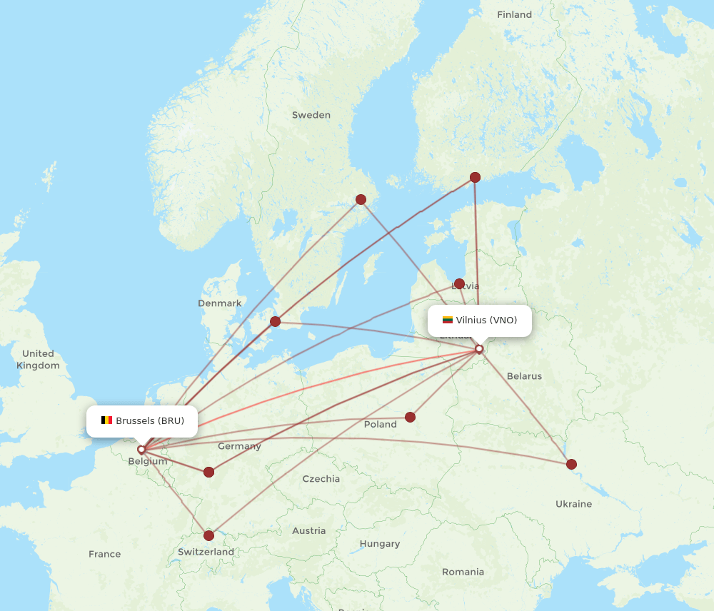 VNO-BRU flight routes