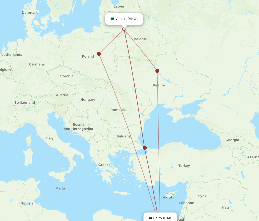 VNO to CAI flights and routes map