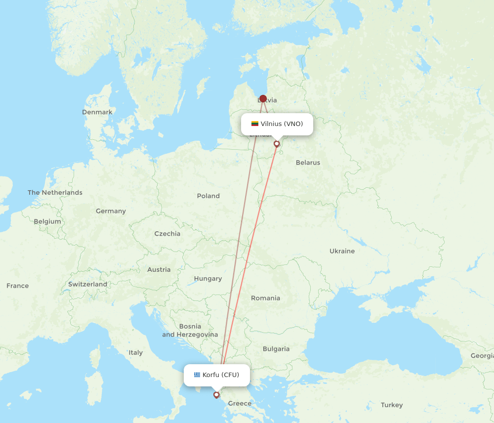 VNO to CFU flights and routes map