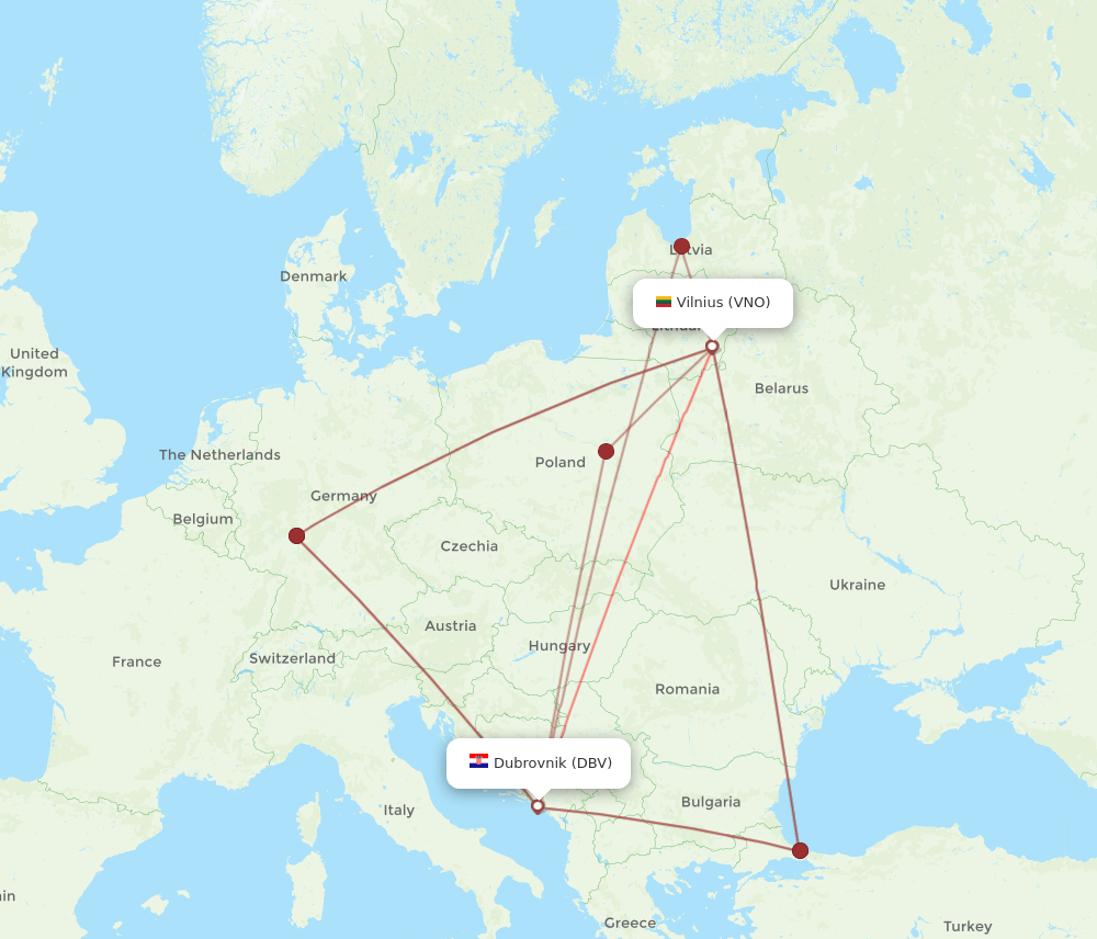 VNO to DBV flights and routes map