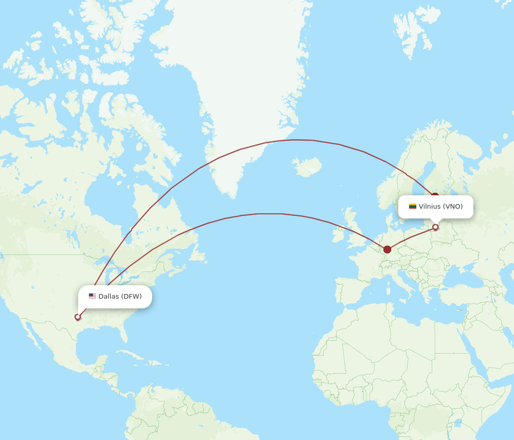 VNO-DFW flight routes