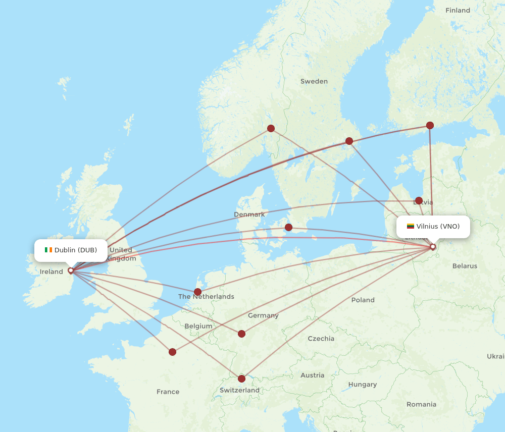 VNO to DUB flights and routes map
