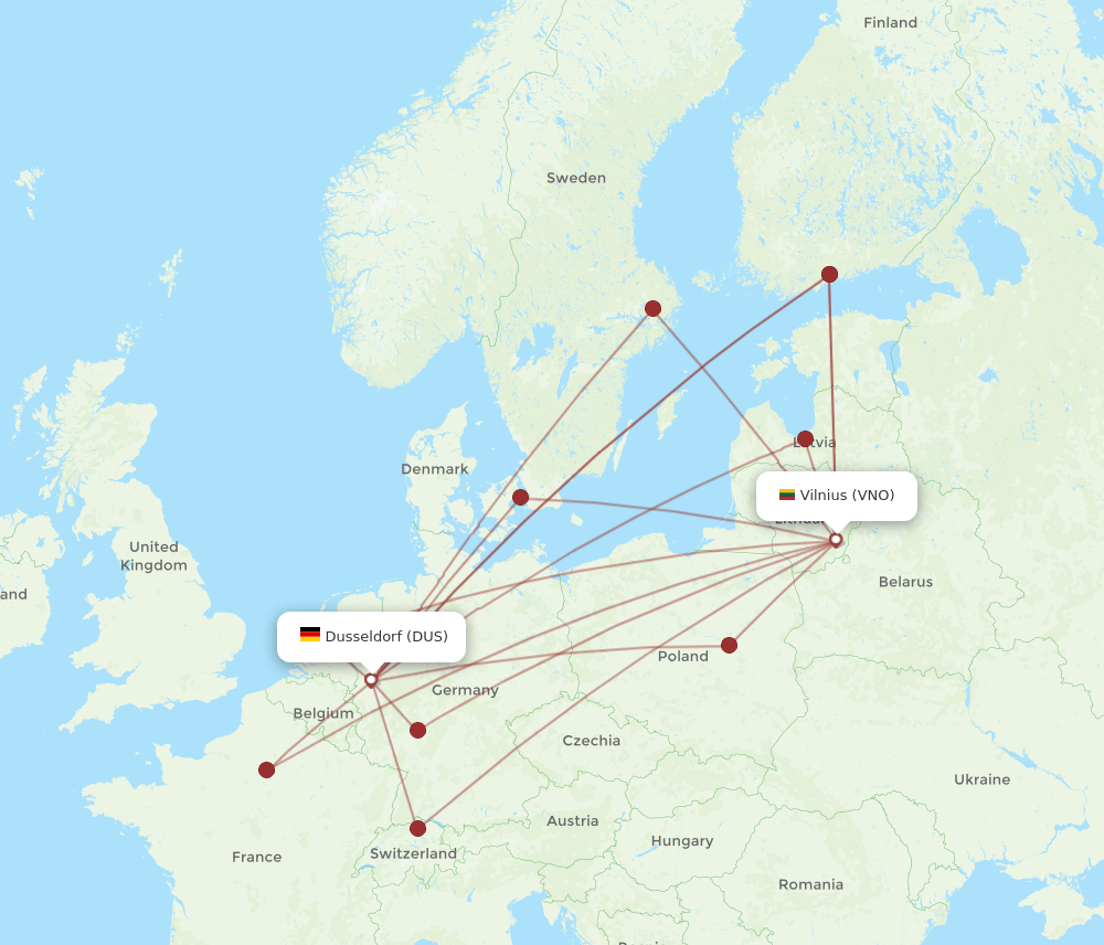 VNO to DUS flights and routes map