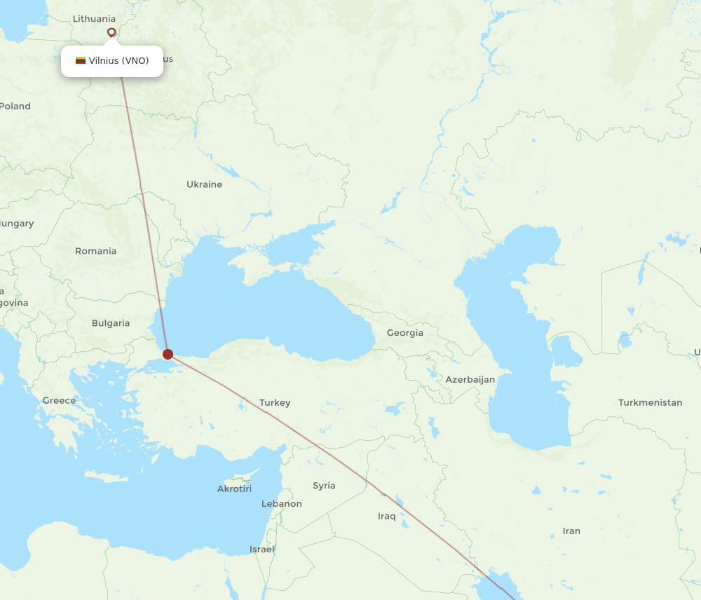 Vilnius - Dubai route map and flight paths