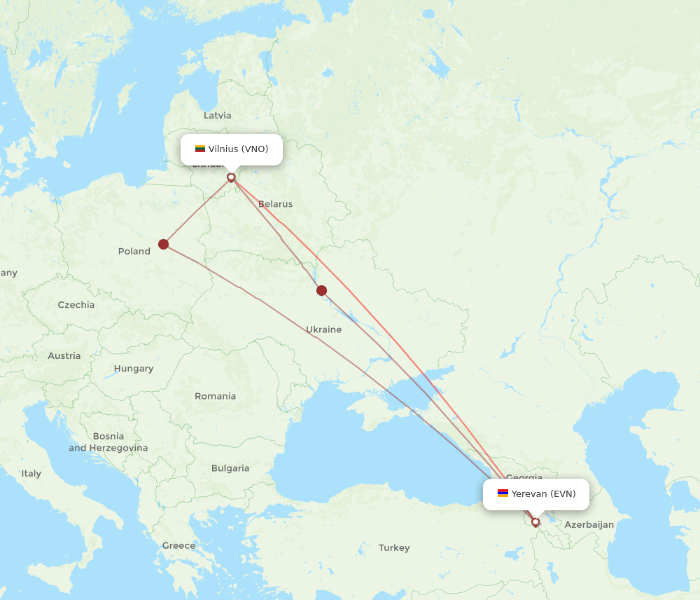 VNO to EVN flights and routes map