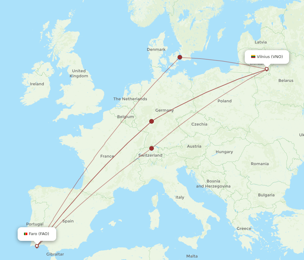 VNO-FAO flight routes