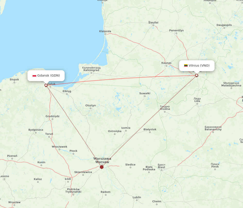 VNO to GDN flights and routes map