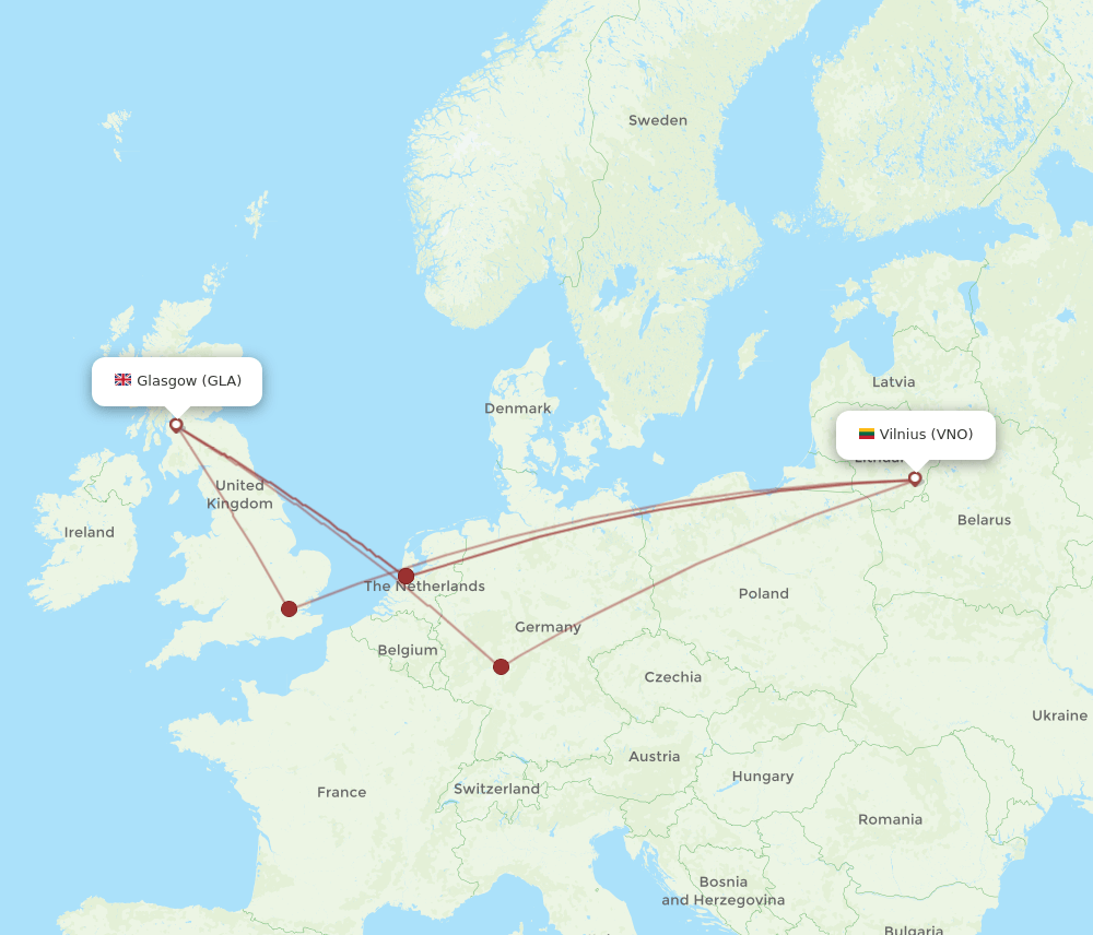 VNO-GLA flight routes