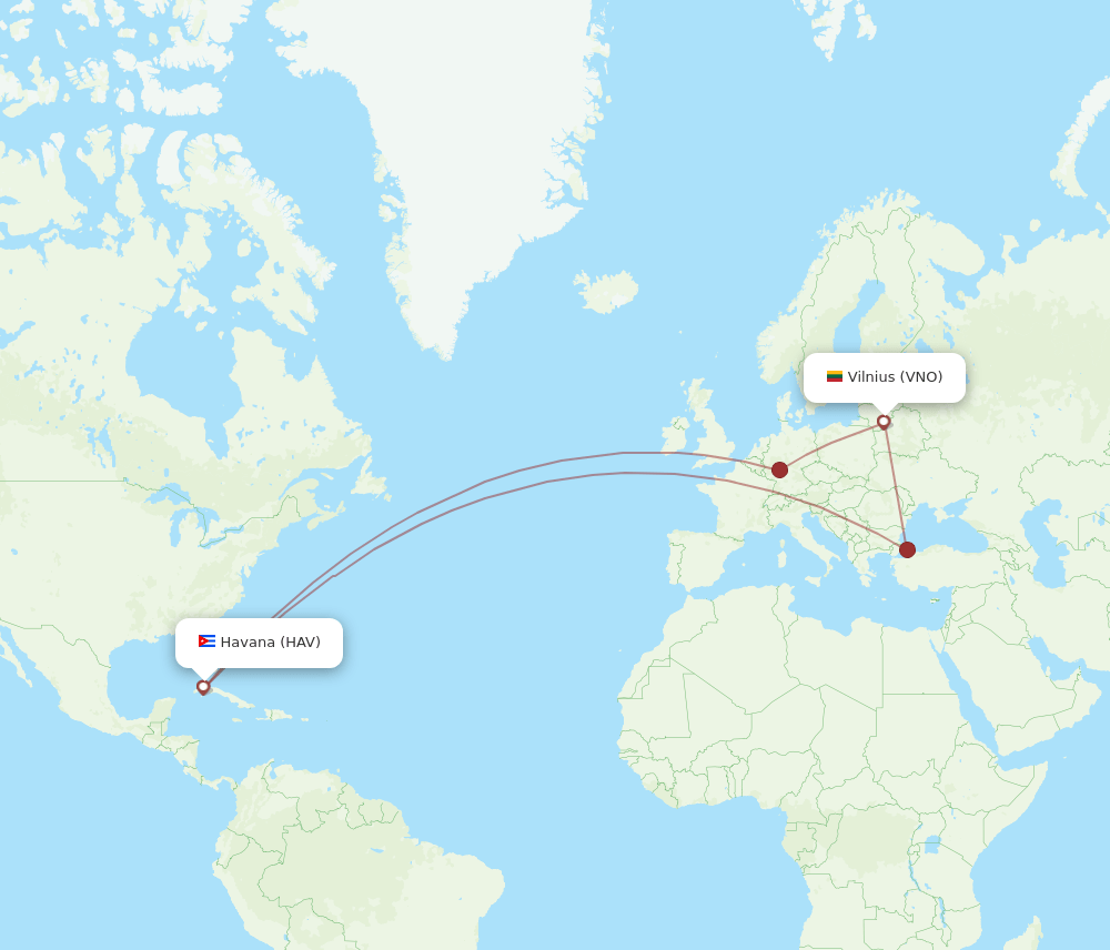 VNO-HAV flight routes