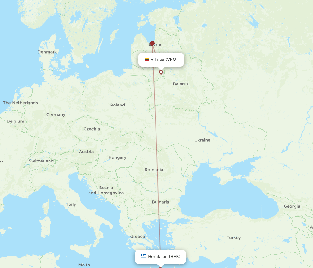 VNO to HER flights and routes map