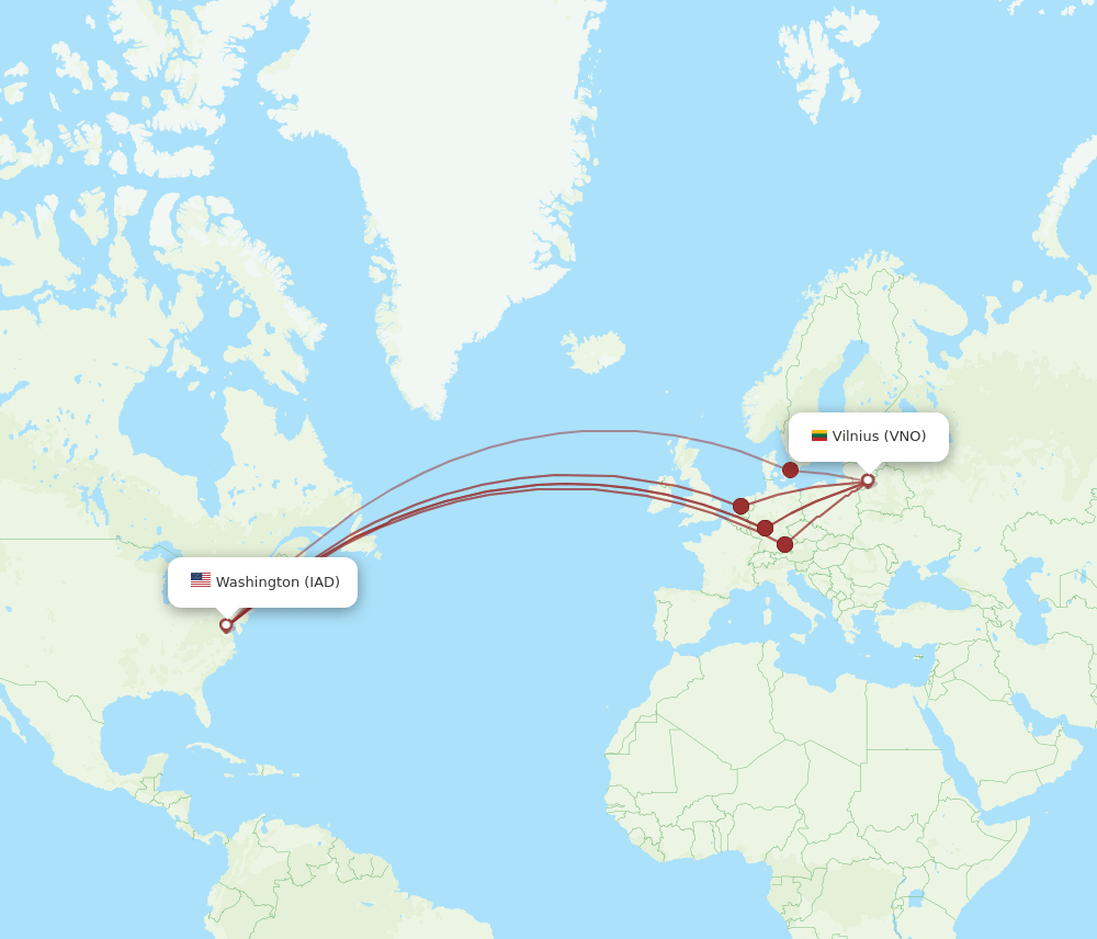 VNO to IAD flights and routes map