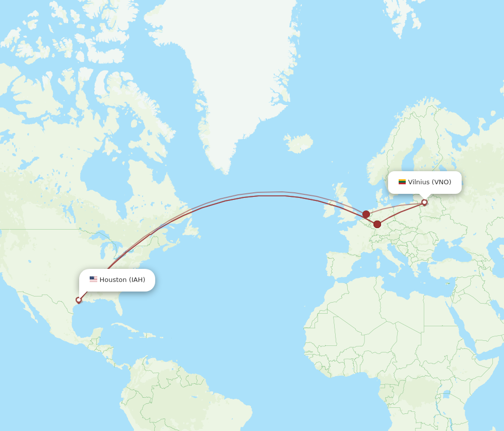 VNO to IAH flights and routes map