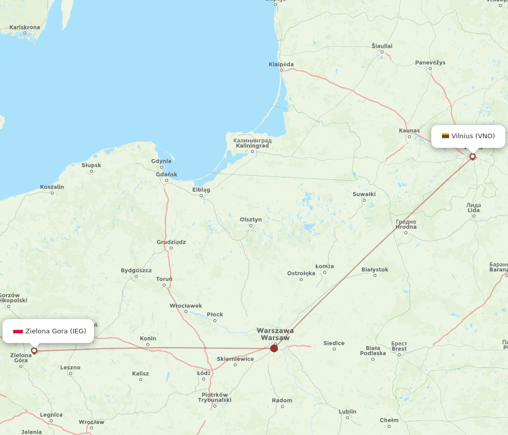 VNO to IEG flights and routes map