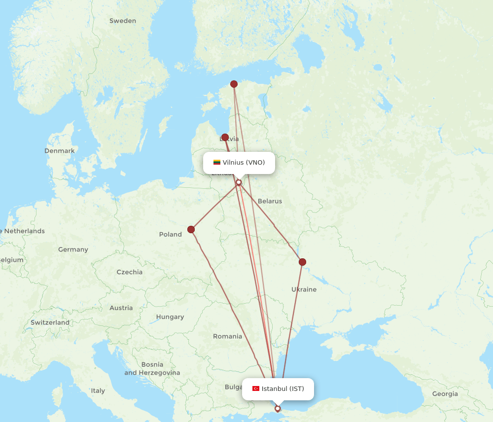 VNO-IST flight routes