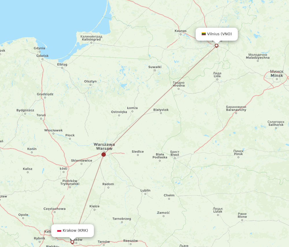 VNO-KRK flight routes