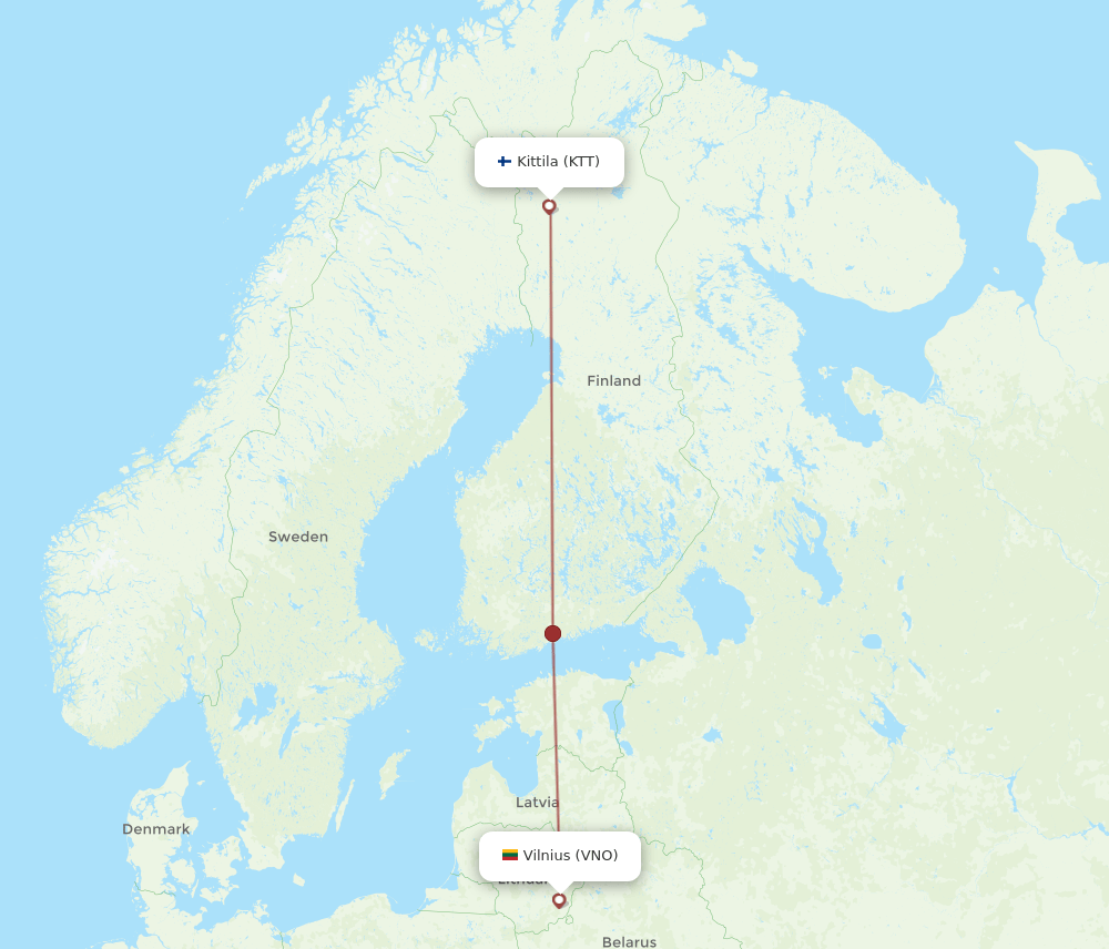 VNO to KTT flights and routes map