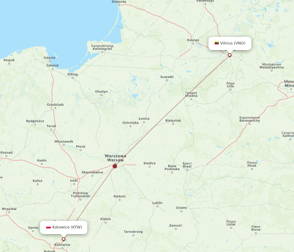 VNO-KTW flight routes