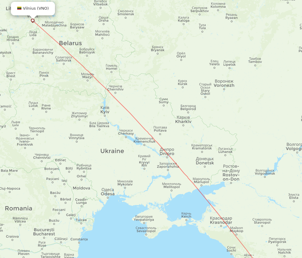 VNO to KUT flights and routes map