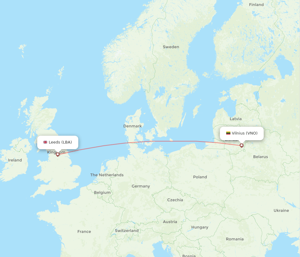 VNO to LBA flights and routes map