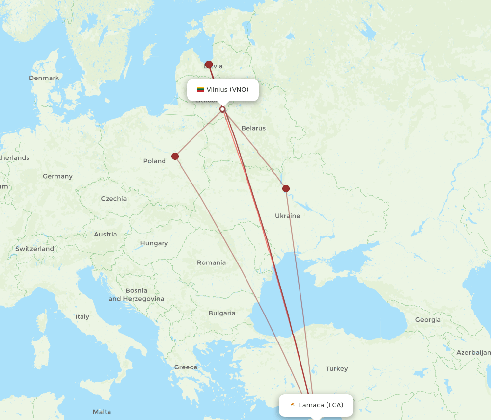 VNO-LCA flight routes