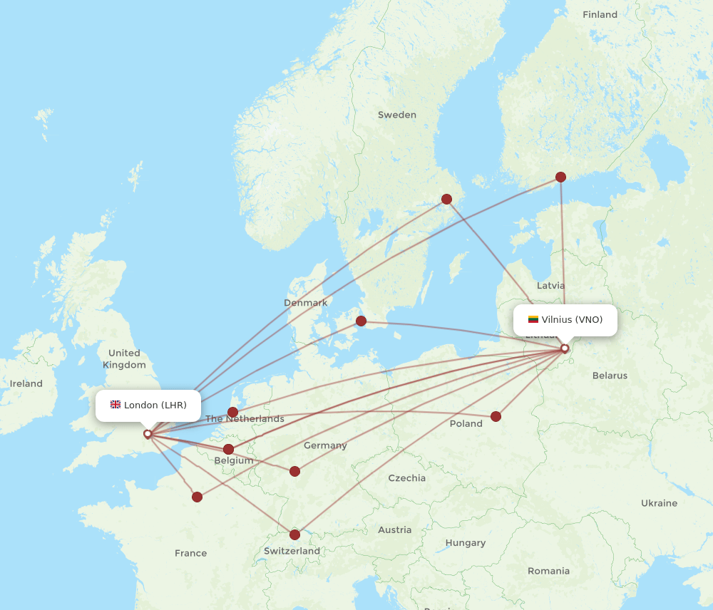 VNO-LHR flight routes