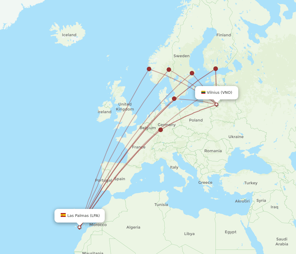 VNO-LPA flight routes