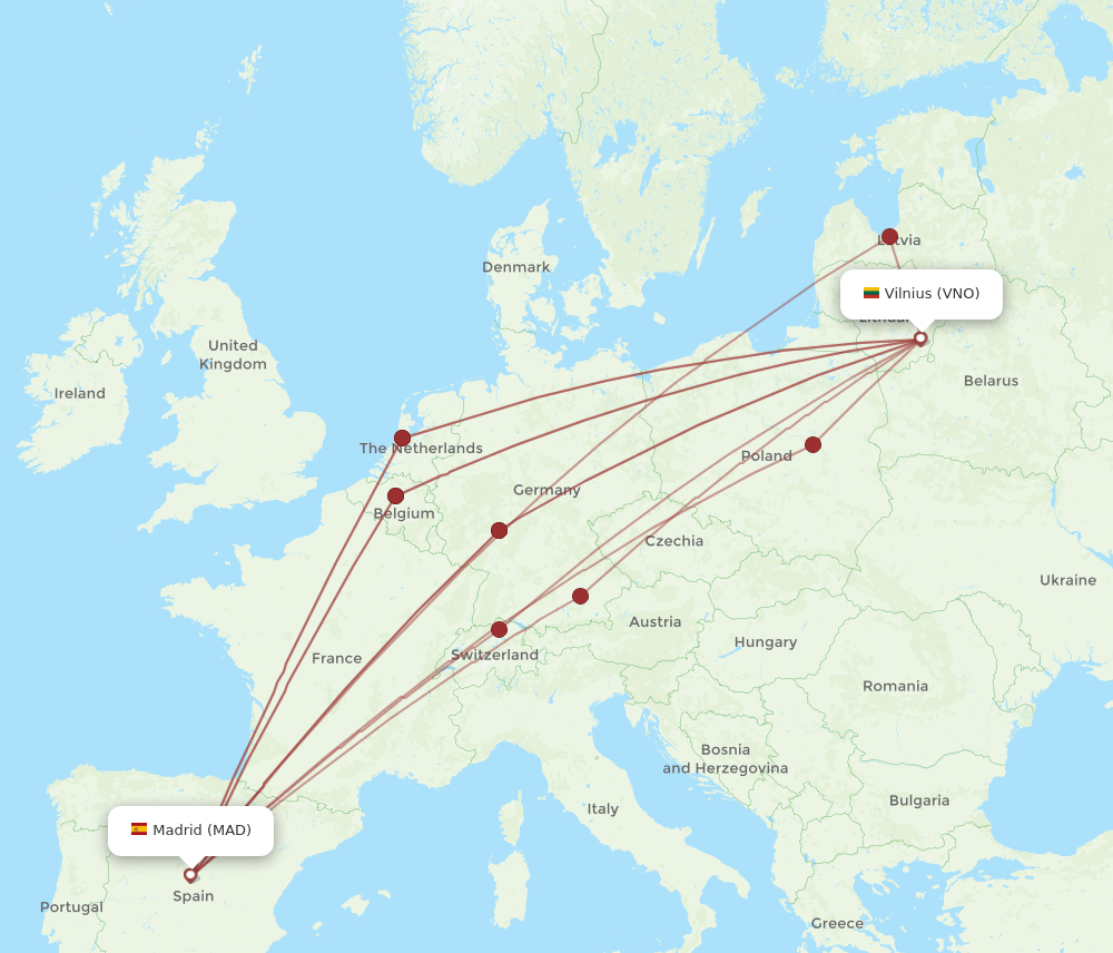 VNO-MAD flight routes
