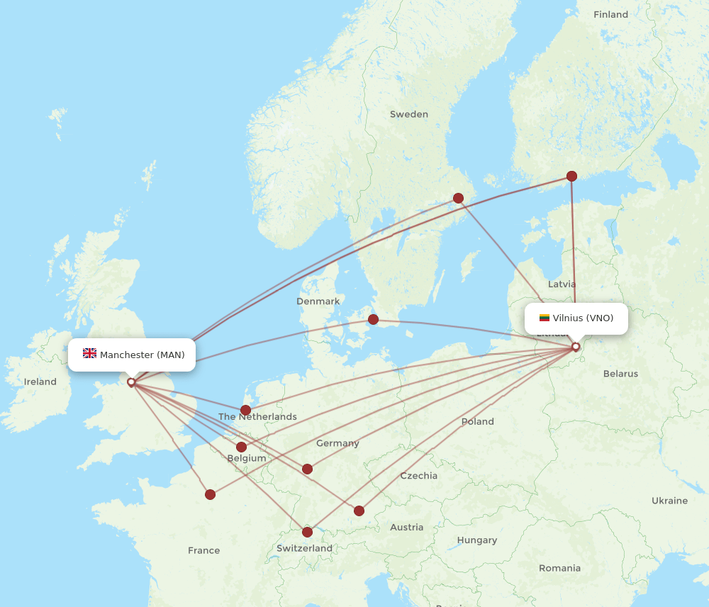 VNO-MAN flight routes