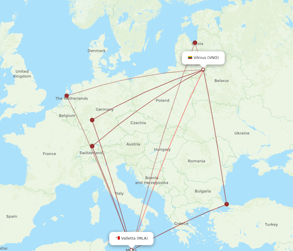 VNO-MLA flight routes