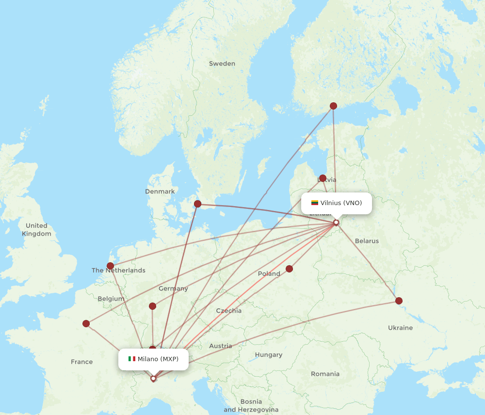 VNO-MXP flight routes